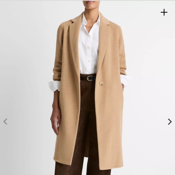 $798 NWT Vince Classic Wool-Blend Straight Coat Womens 1X Camello Tan - Picture 1 of 13